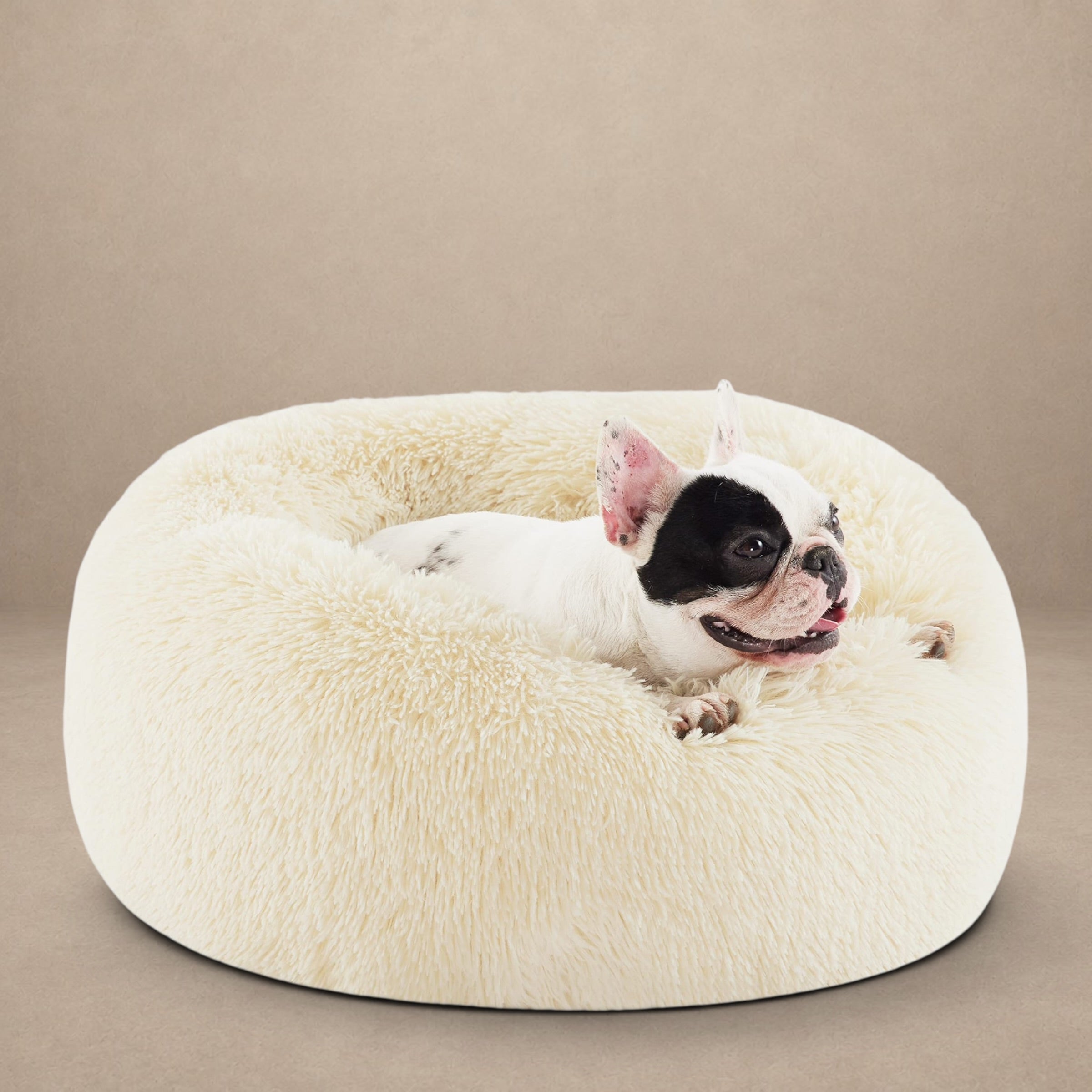 Bedsure Calming Donut Dog Bed for Small Dogs – 23 - Inch Round, Ivory Beige, Non - Slip & Washable