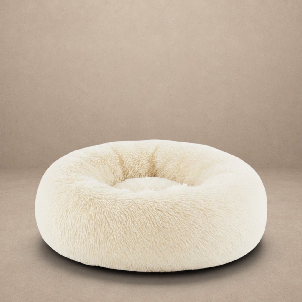 Bedsure Calming Donut Dog Bed for Small Dogs – 23 - Inch Round, Ivory Beige, Non - Slip & Washable