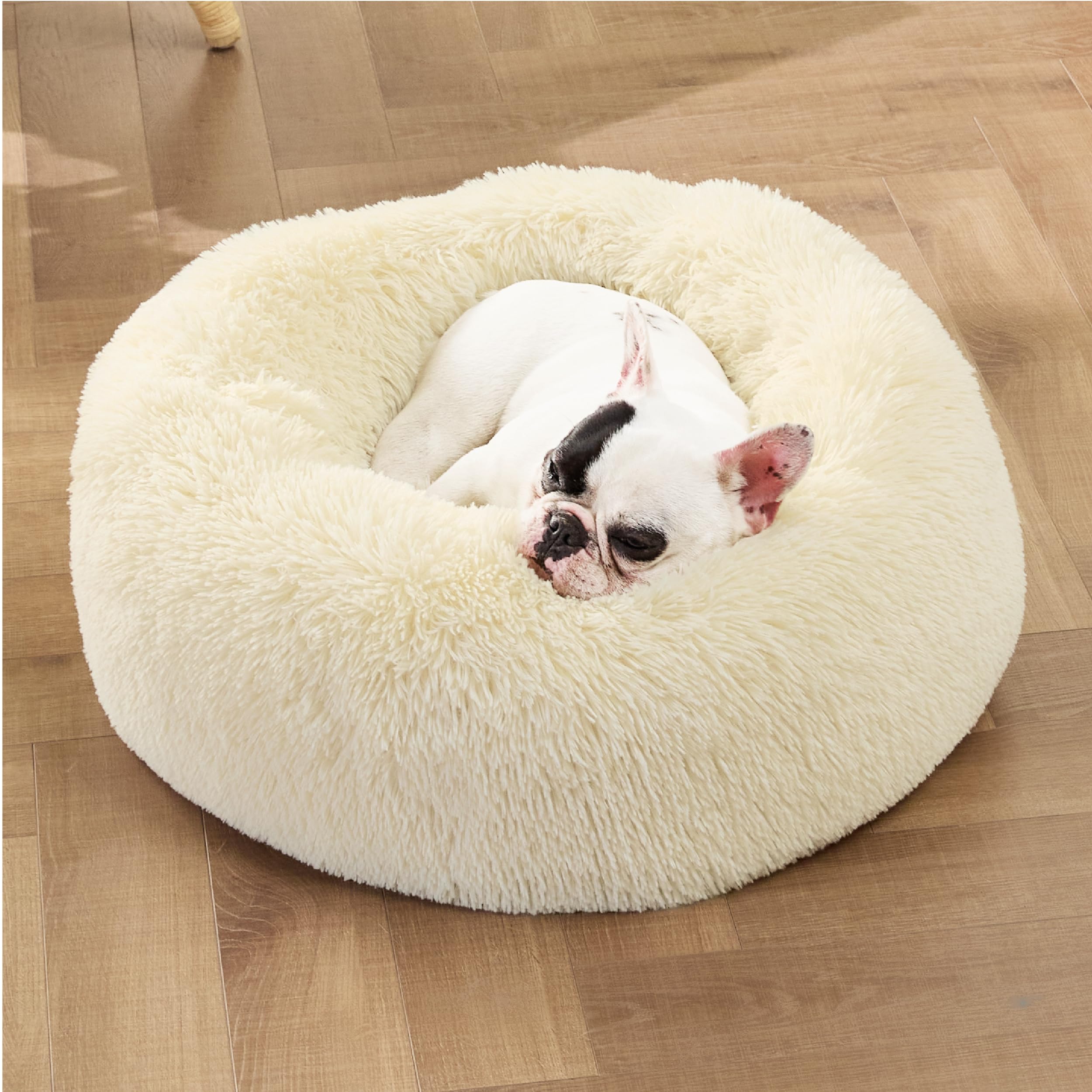 Bedsure Calming Donut Dog Bed for Small Dogs – 23 - Inch Round, Ivory Beige, Non - Slip & Washable