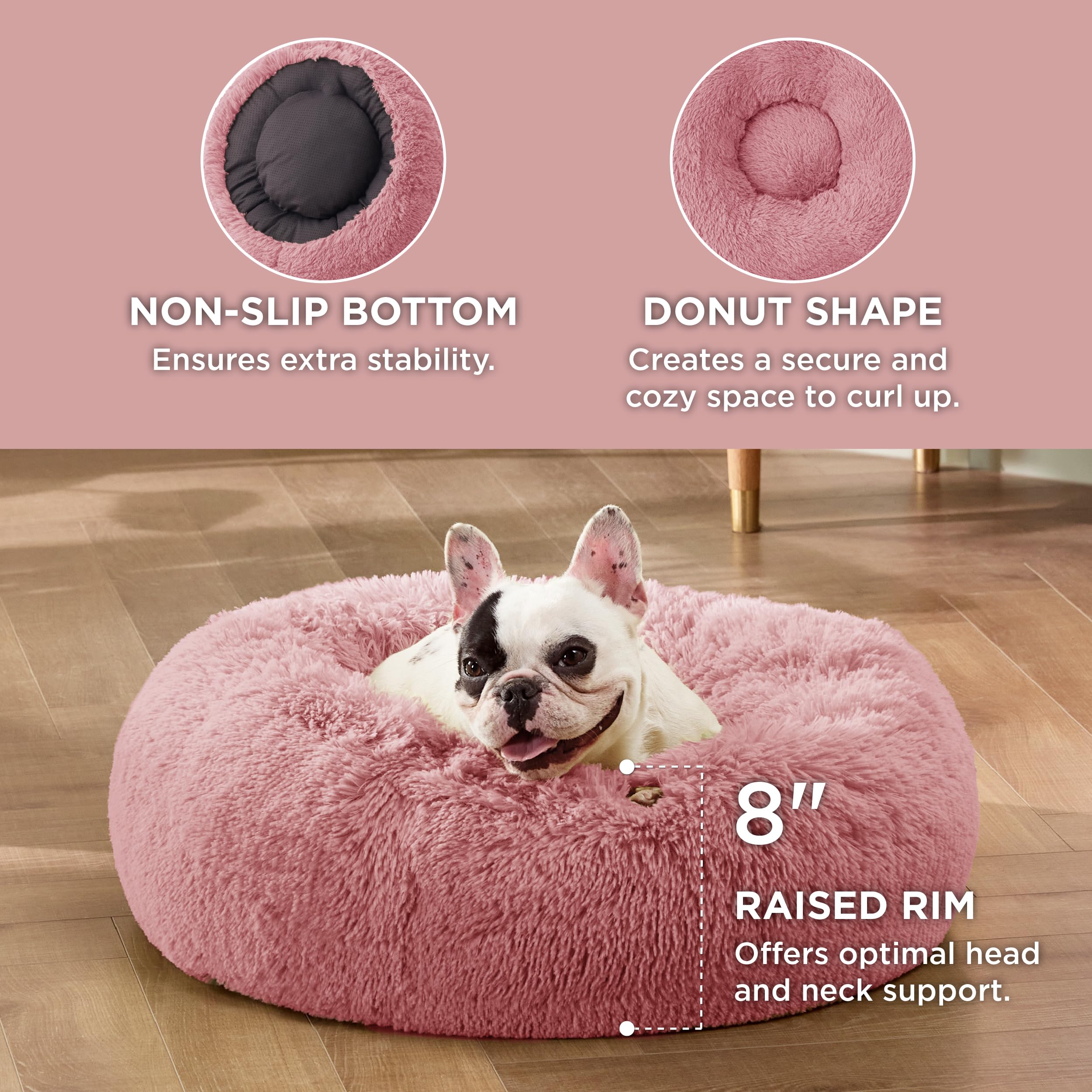 Bedsure Calming Donut Dog Bed for Small Dogs – 23in, Washable, Mauve Blush