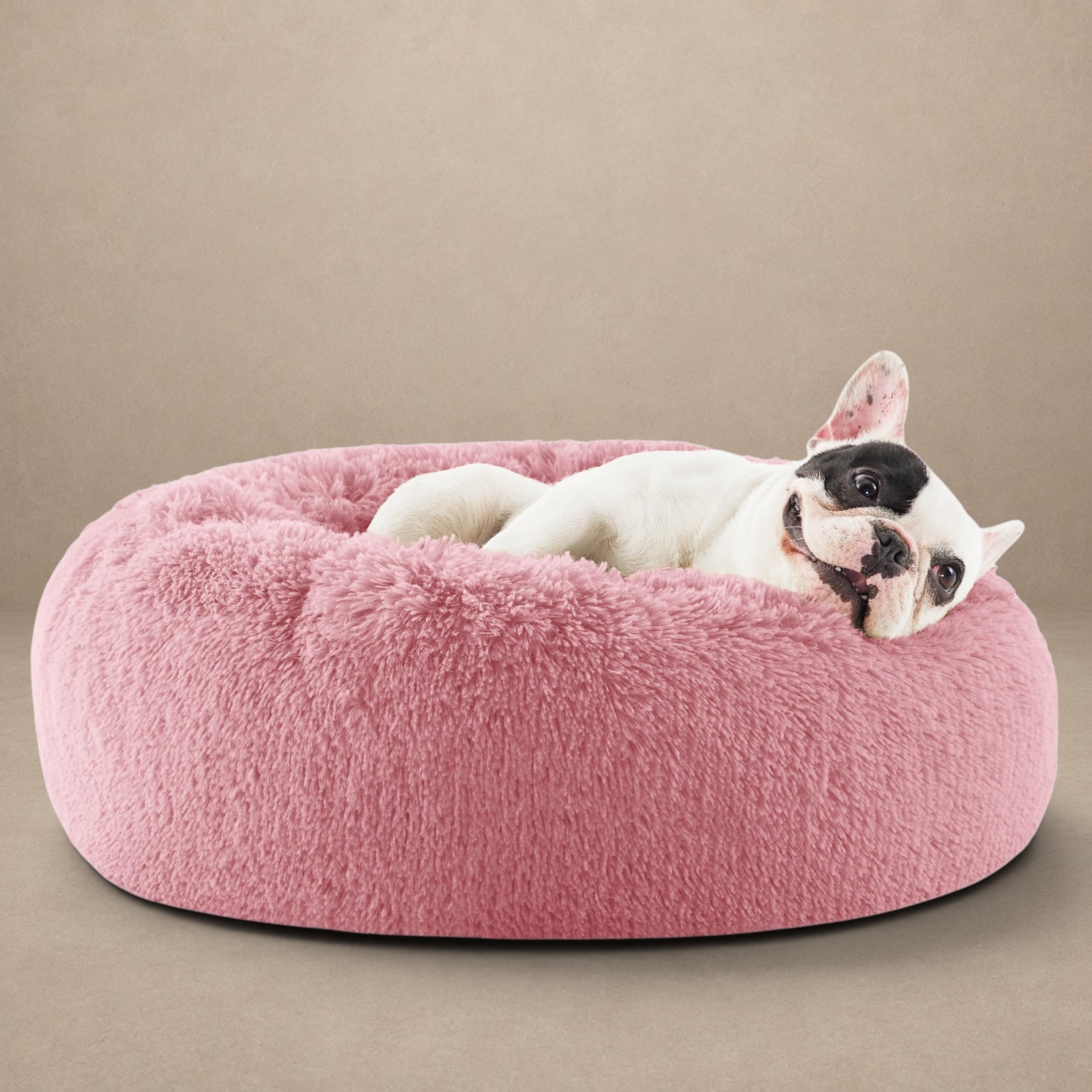 Bedsure Calming Donut Dog Bed for Small Dogs – 23in, Washable, Mauve Blush