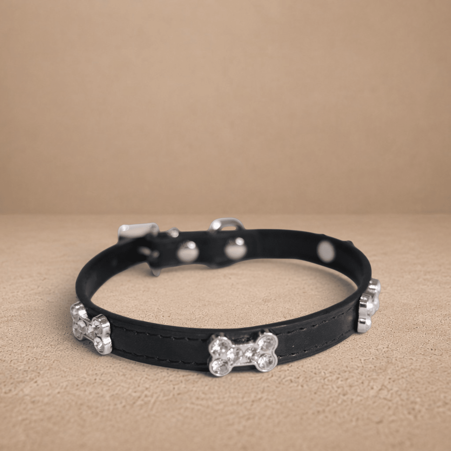 Black Rhinestone Bone Dog Collar