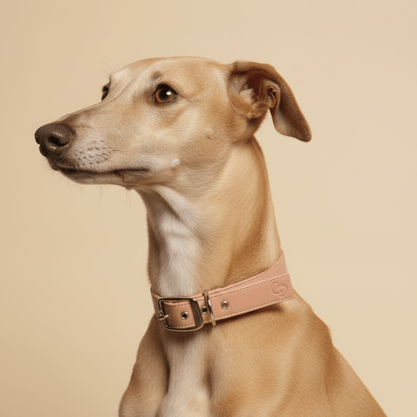 Blush pink vegan apple leather dog collar