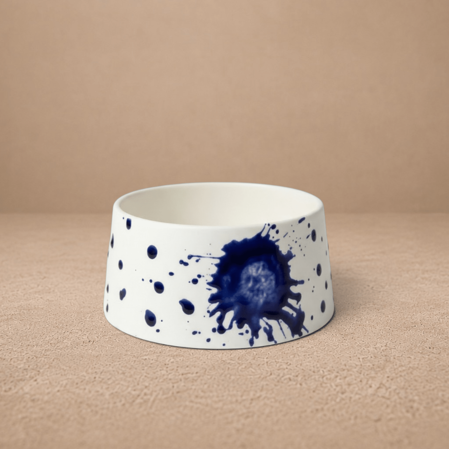 Bone China Bowl - Raw Exterior with Cobalt Splatter