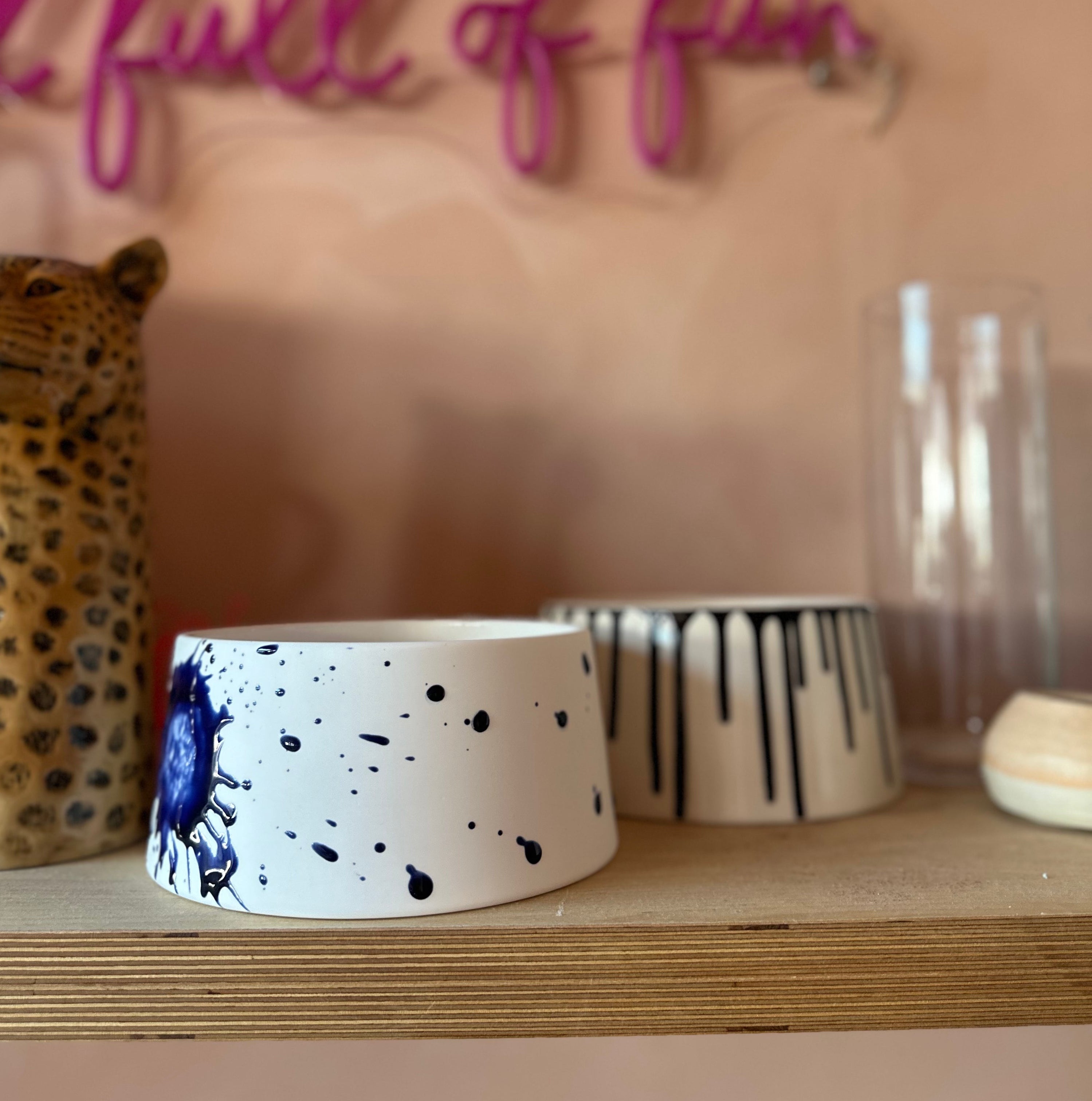 Bone China Bowl - Raw Exterior with Cobalt Splatter