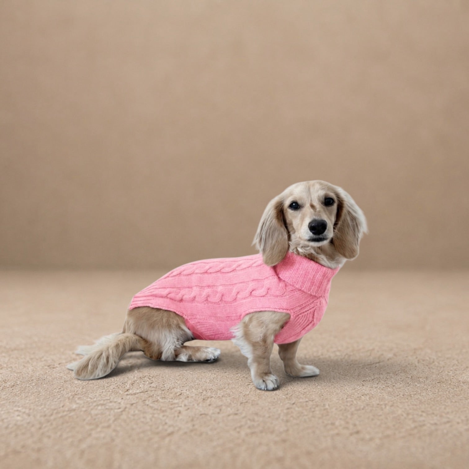 Cashmere Dog Jumper Cable Knit, Pink