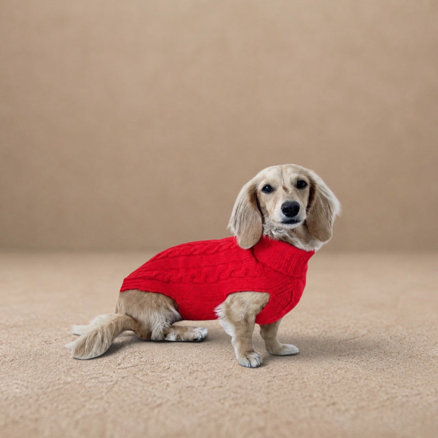Cashmere Dog Jumper Cable Knit, Red