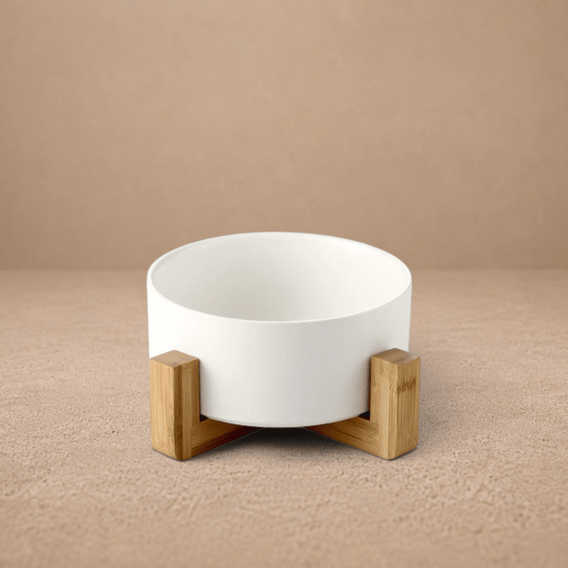 Ceramic Pet Bowl with Bamboo Stand