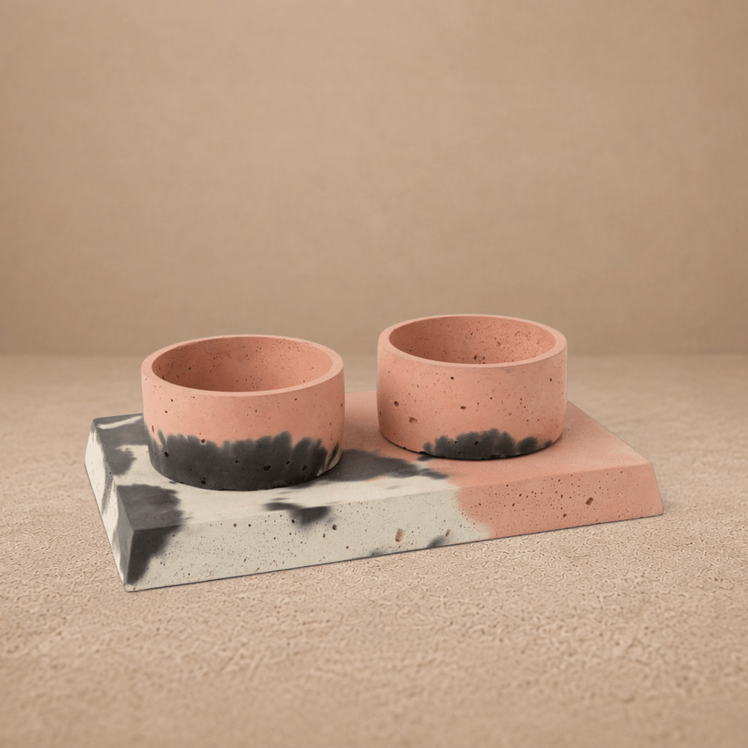 Concrete Pet Bowl Set by Smith & Goat (Blush, Charcoal & White)