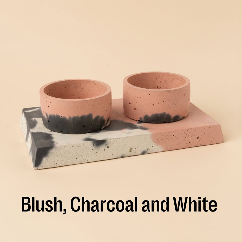 Concrete Pet Bowl Set by Smith & Goat (Blush, Charcoal & White)