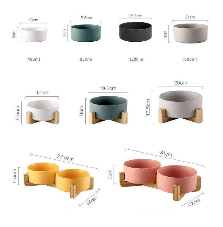 Double Ceramic Pet Bowl with Bamboo Stand