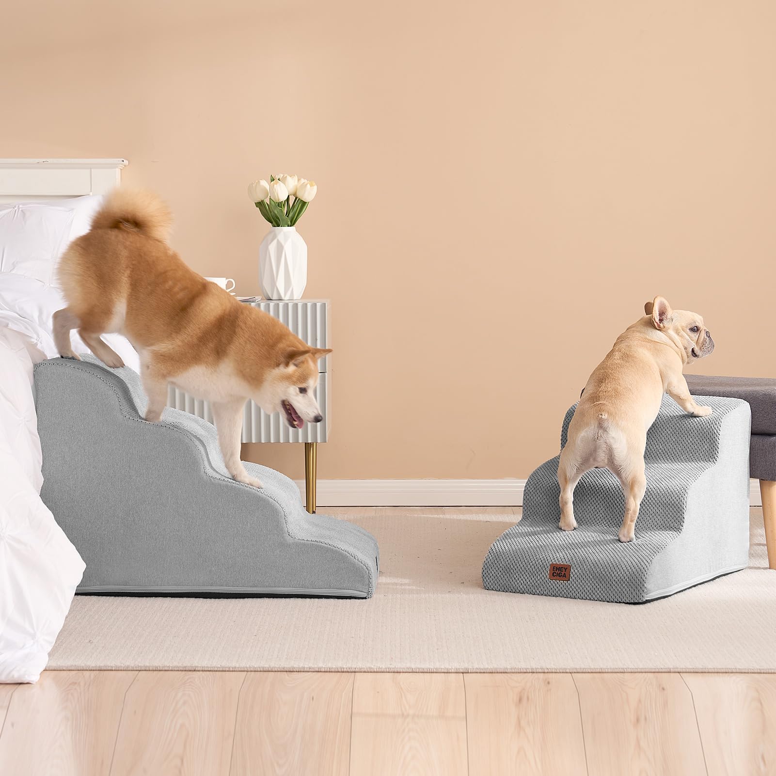 EHEYCIGA Curved 3 - Step Dog Stairs for Small Dogs – Non - Slip Indoor Pet Steps