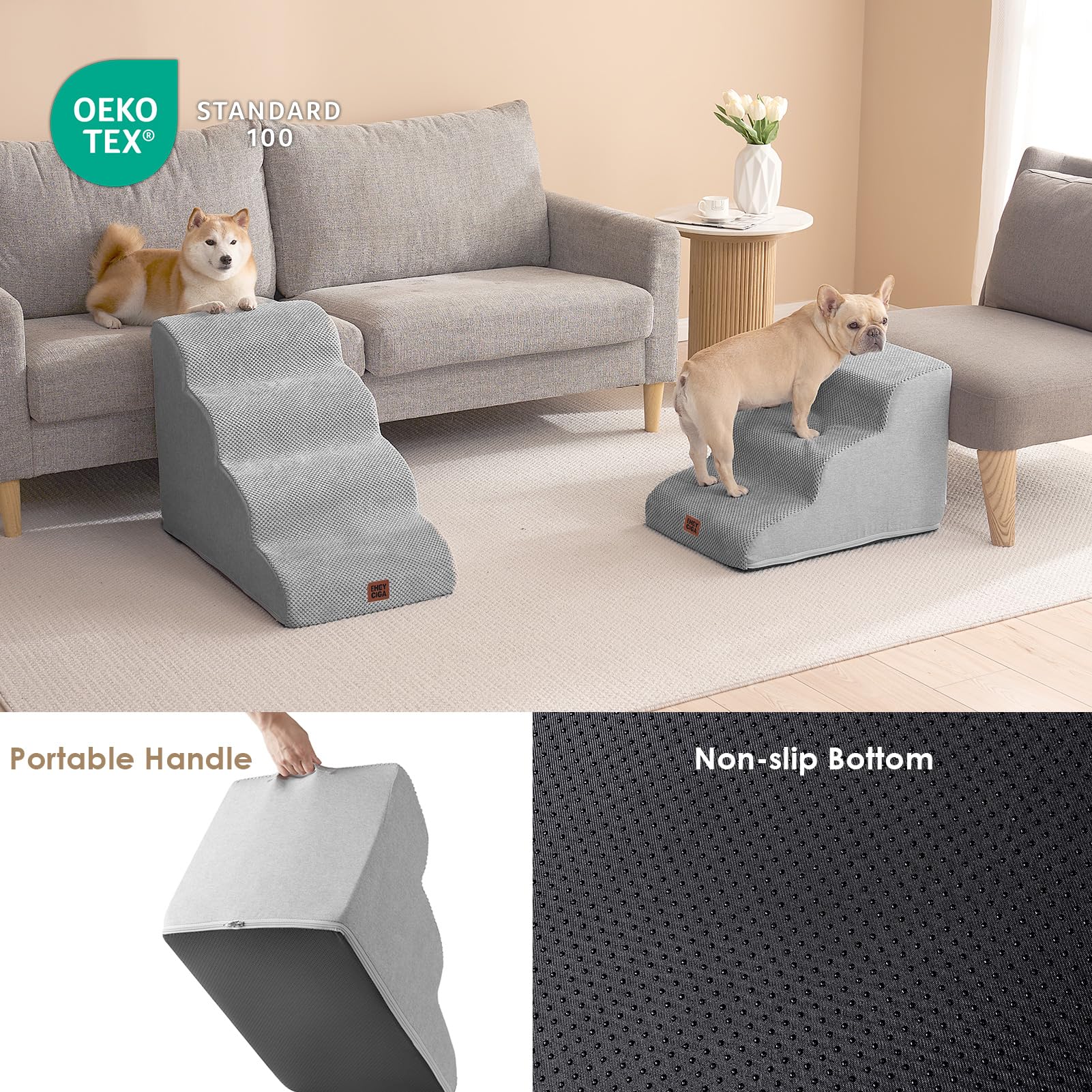 EHEYCIGA Curved 3 - Step Dog Stairs for Small Dogs – Non - Slip Indoor Pet Steps
