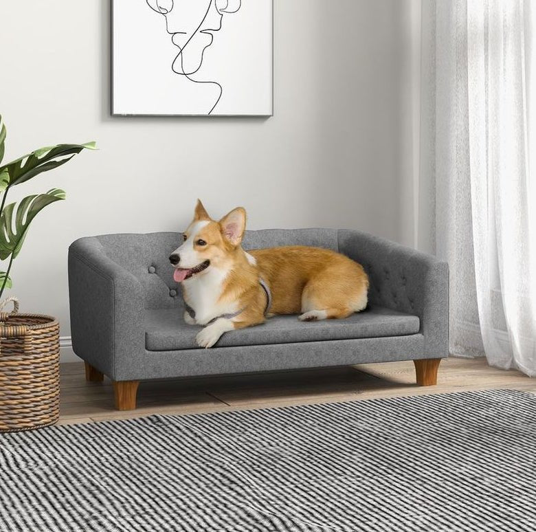 Elevated Dog Sofa Bed - Premium Quality Couch for Small, Medium Dogs - Soft Cushion - Grey