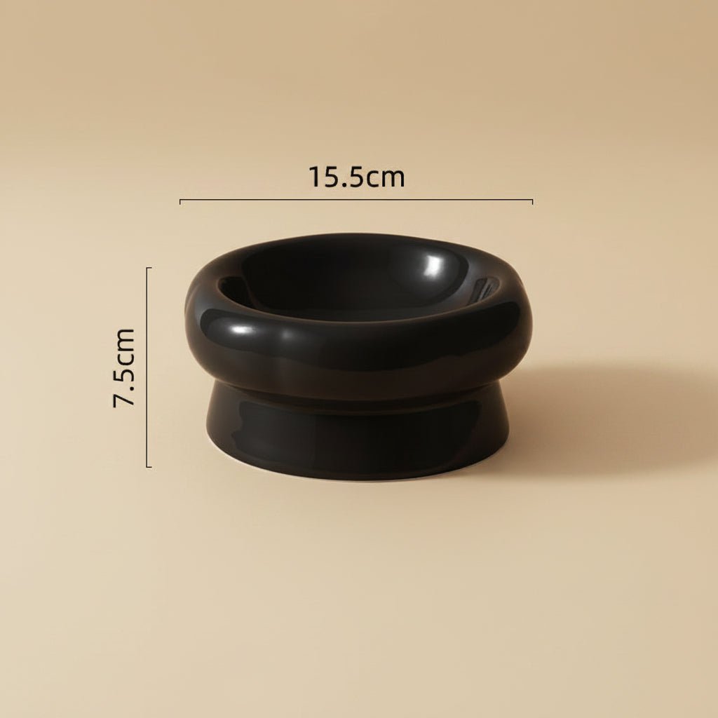 Flower Ceramic Pet Bowl – Black (Low Profile)