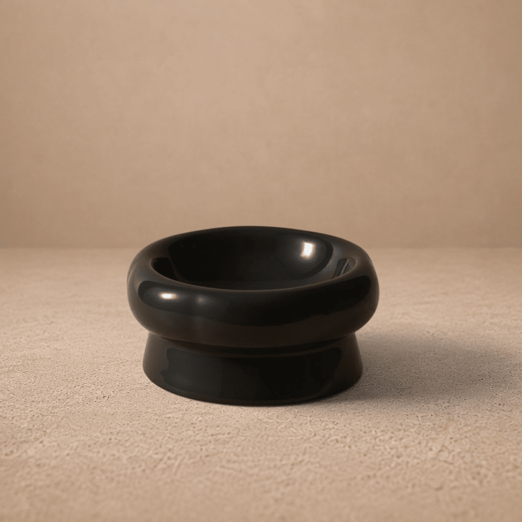 Flower Ceramic Pet Bowl – Black (Low Profile)