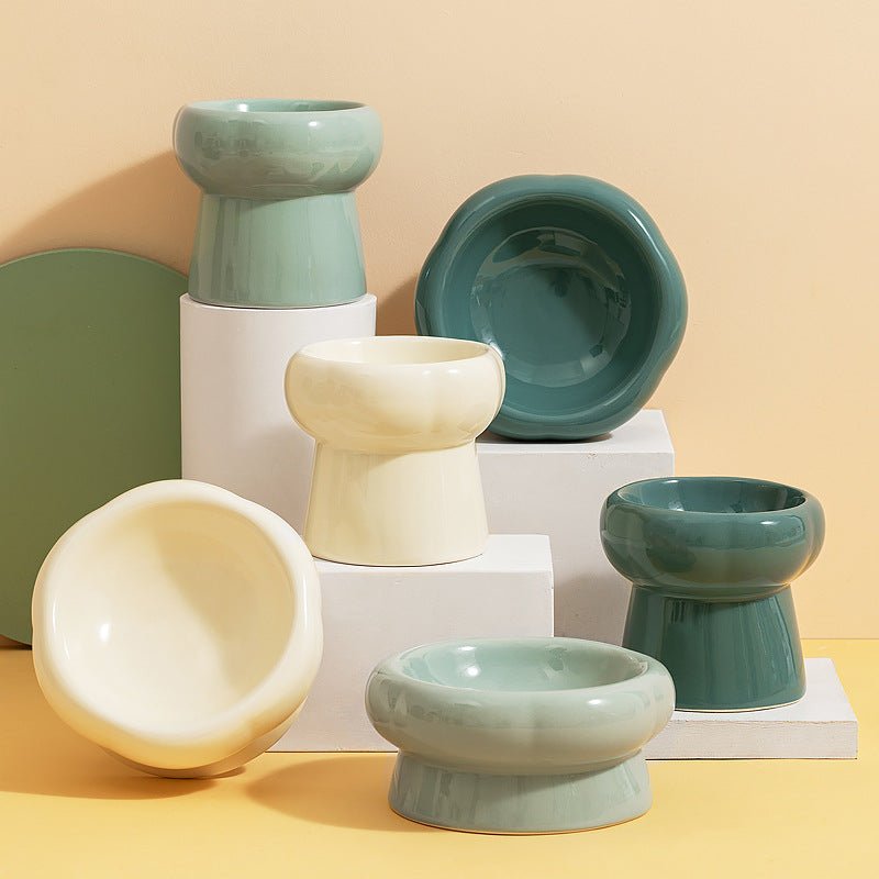 Flower Ceramic Pet Bowl – Deep Green (Low Profile)