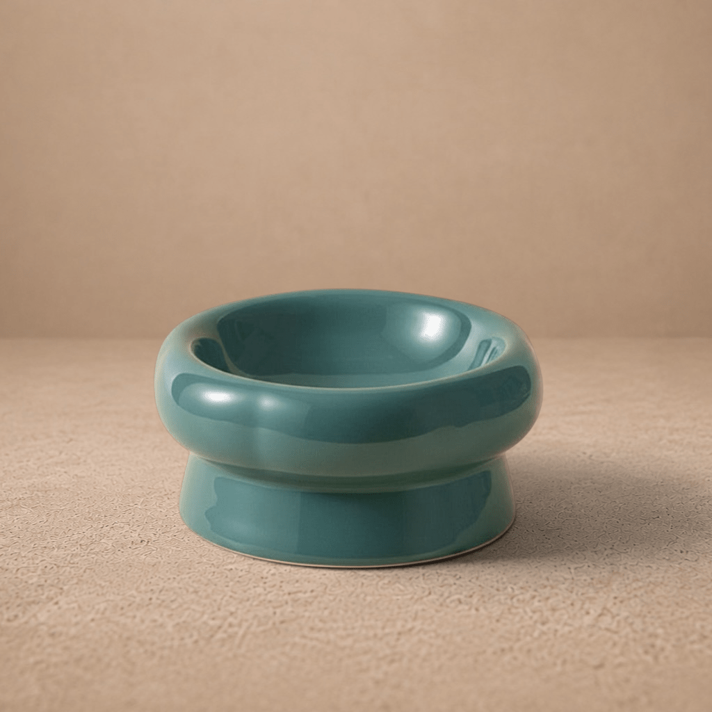 Flower Ceramic Pet Bowl – Deep Green (Low Profile)