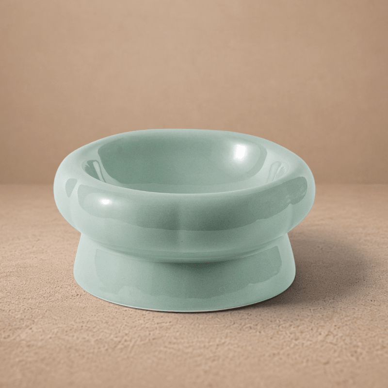 Flower Ceramic Pet Bowl – Soft Green (Low Profile)