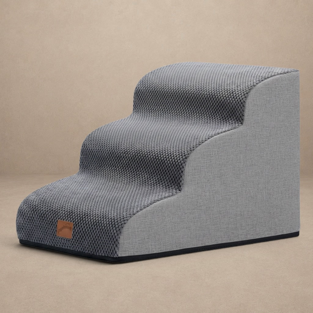 Gogobunny Ramp Cat Dog Stairs Grey – 3 - Step Bed Access, Durable Waterproof Cover