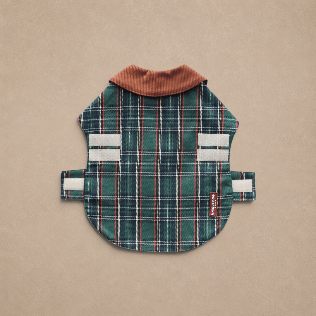 Handmade British Heritage Dog Coat — Olive Tartan Light Coat