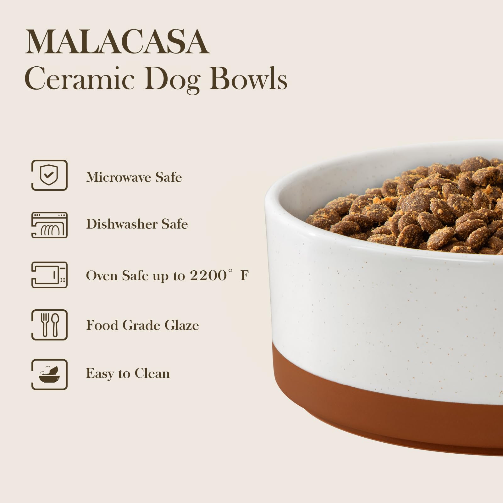 MALACASA Dog Bowls Set with Wooden Stand – 6 Cup Ceramic Food & Water Bowls for Medium to Large Dogs | 58 oz