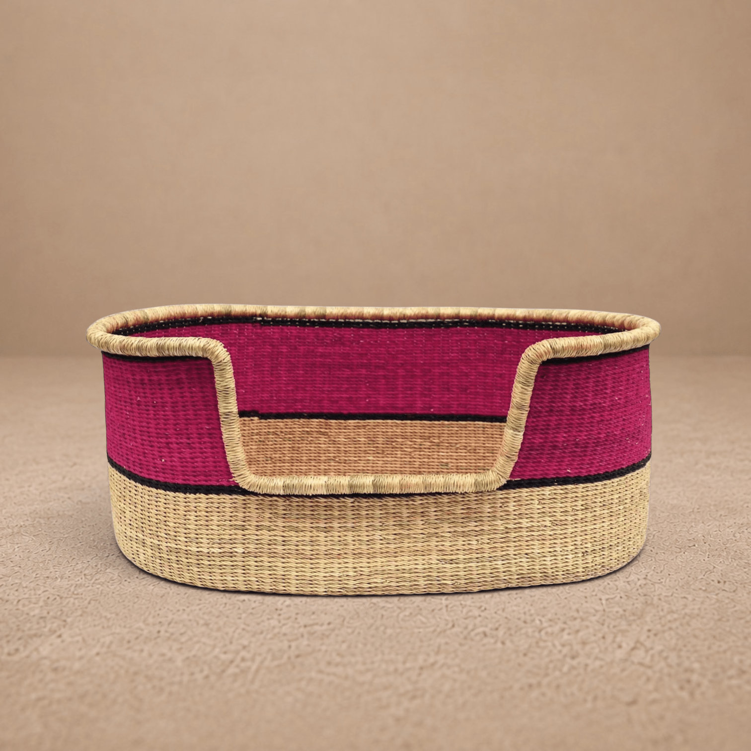 Pink, Natural Brown Woven Dog Pet Basket