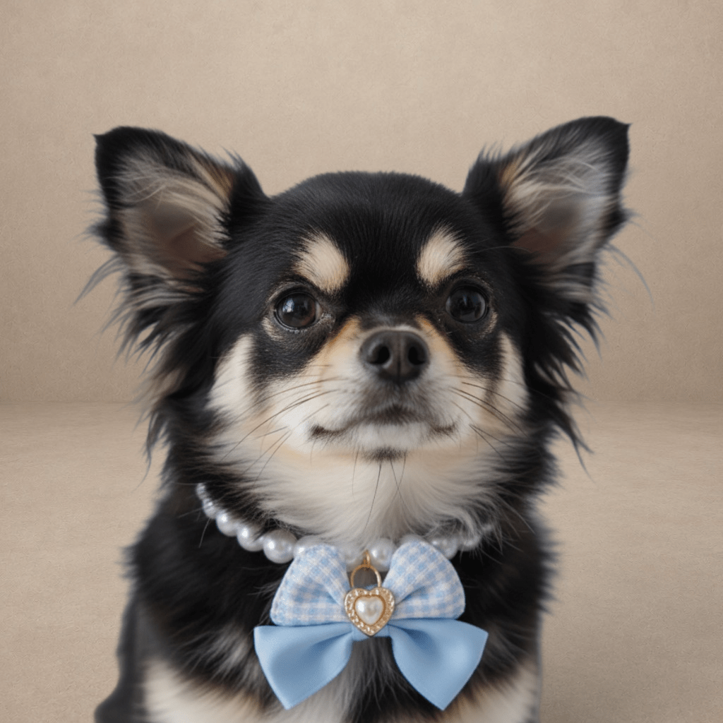 Princess Pearl Pet Necklace – Blue Bow with Heart Pearl Pendant | Cute Pet Accessory