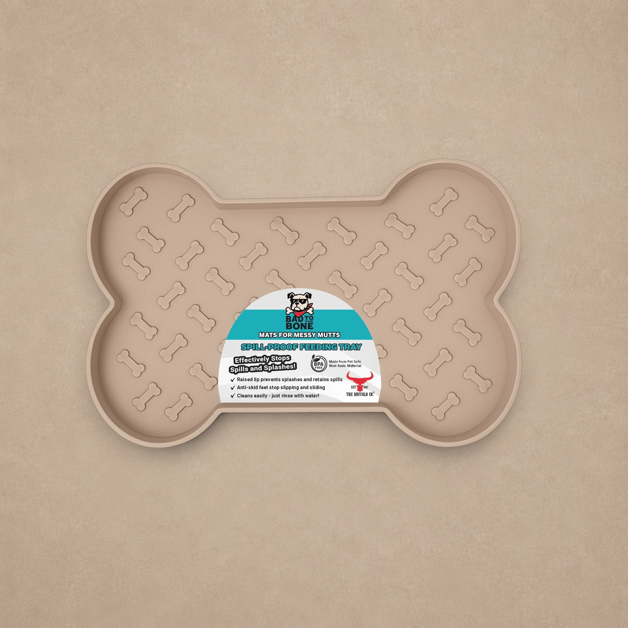 Spill-Proof Dog Feeding Mat - Tan