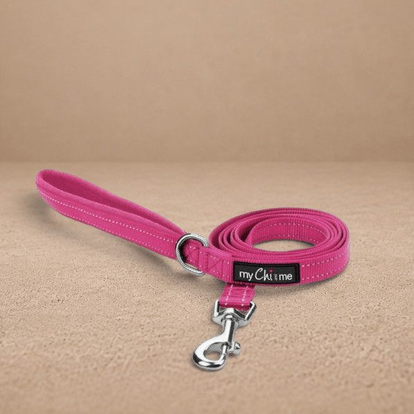 Tiny Trails Reflective 15mm Webbing Lead with Neoprene Handle Lining Hot Pink