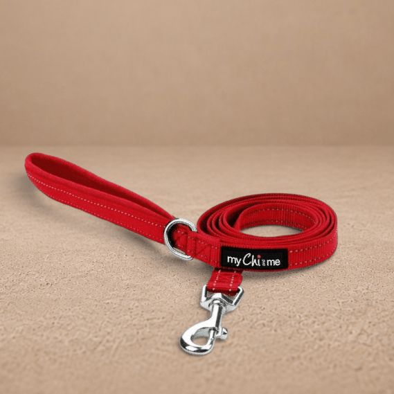 Tiny Trails Reflective 15mm Webbing Lead with Neoprene Handle Lining Red