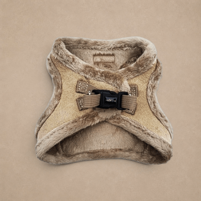 Tiny Trails Step In Soft Touch Suede Effect Faux Fur Lined Puppy and Small Dog Harness Caramel