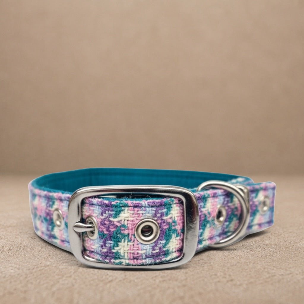 Wisteria Houndstooth - Buckle Fastening Luxury Harris Tweed Dog Collar