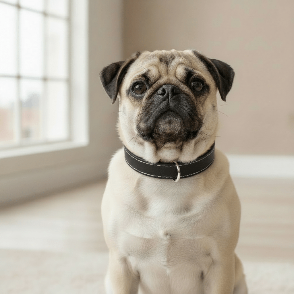 1" Black Plain Leather Dog Collar for Small and Medium Dog Breeds