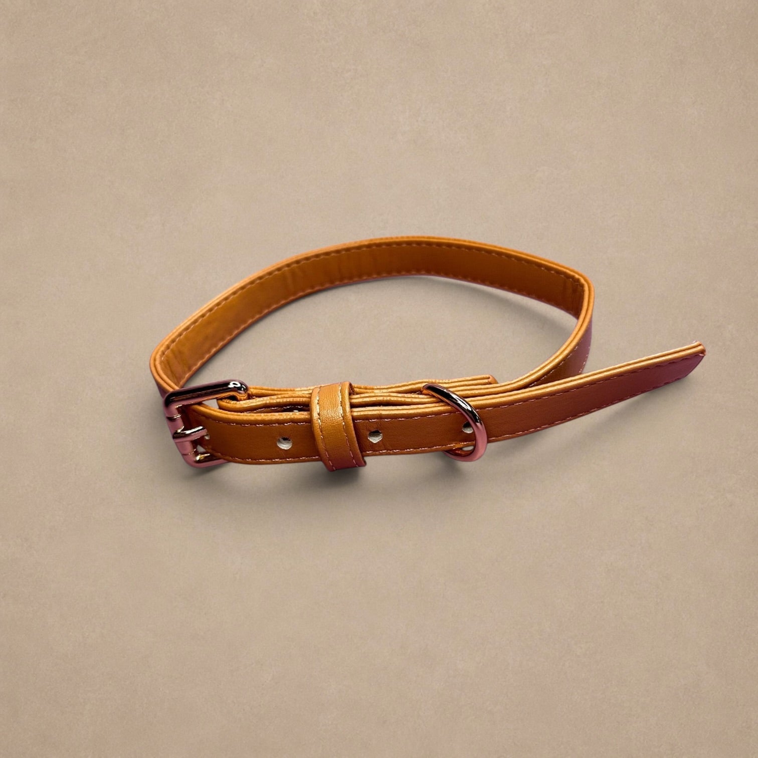 Alfresco Pup vegan leather dog collar - camel colour buckle dog collar