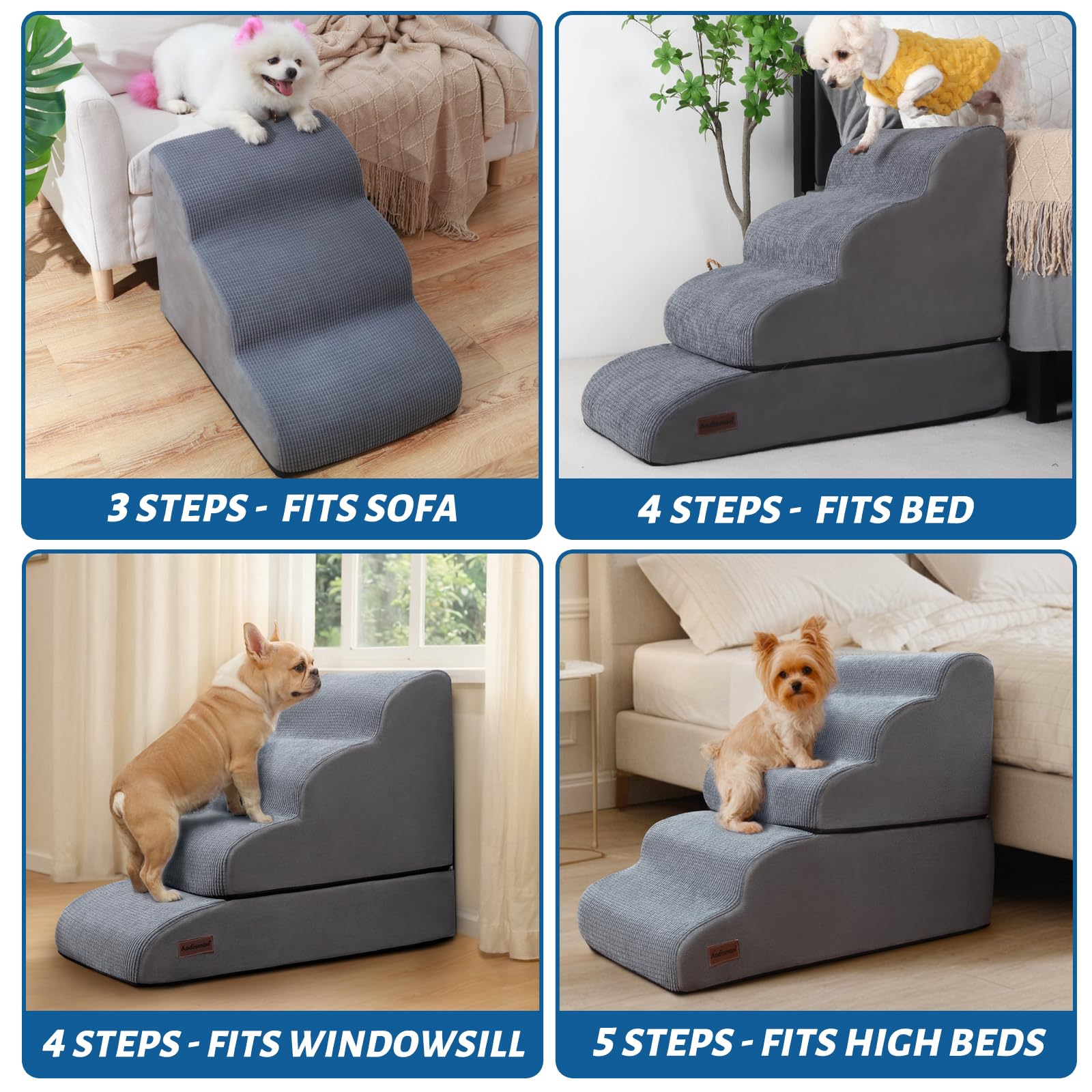 Aodisman 4 - Step Dog Stairs & Ramp for Beds or Couches – 21" Grey Non - Slip Pet Steps