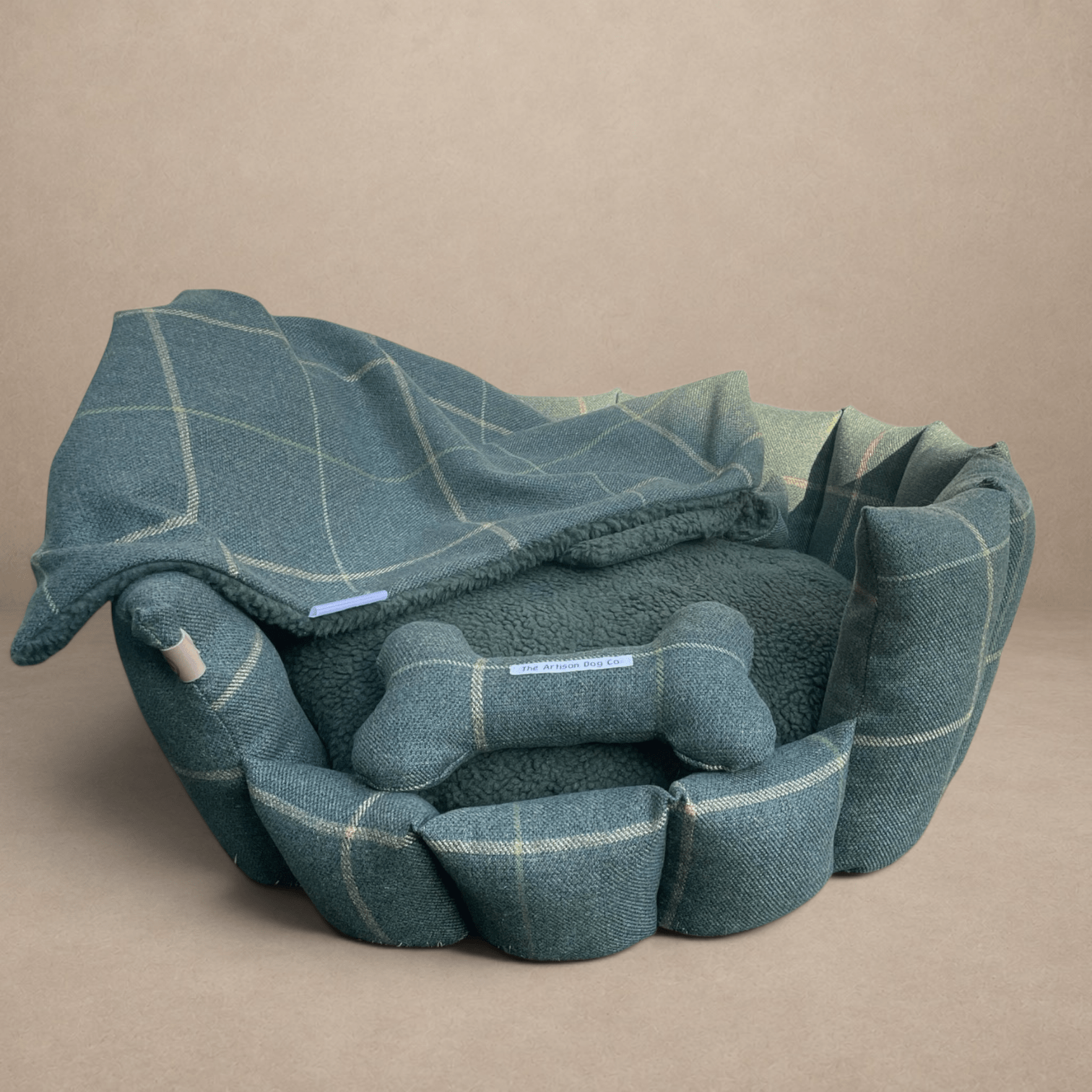 Arlo Forest Green Check Pet Blanket | Reversible Lambswool Sherpa | Handmade Luxury Dog Throw | Machine Washable UK