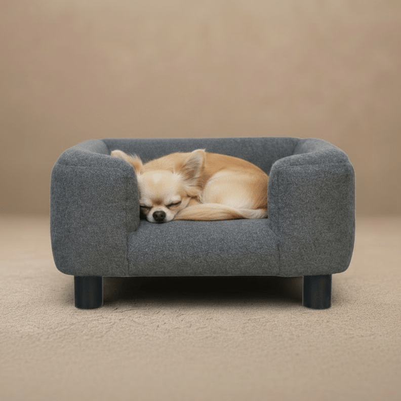 Artisan Furniture Solid Mango Wood Mini Battleship Tweed Pet Sofa Bed