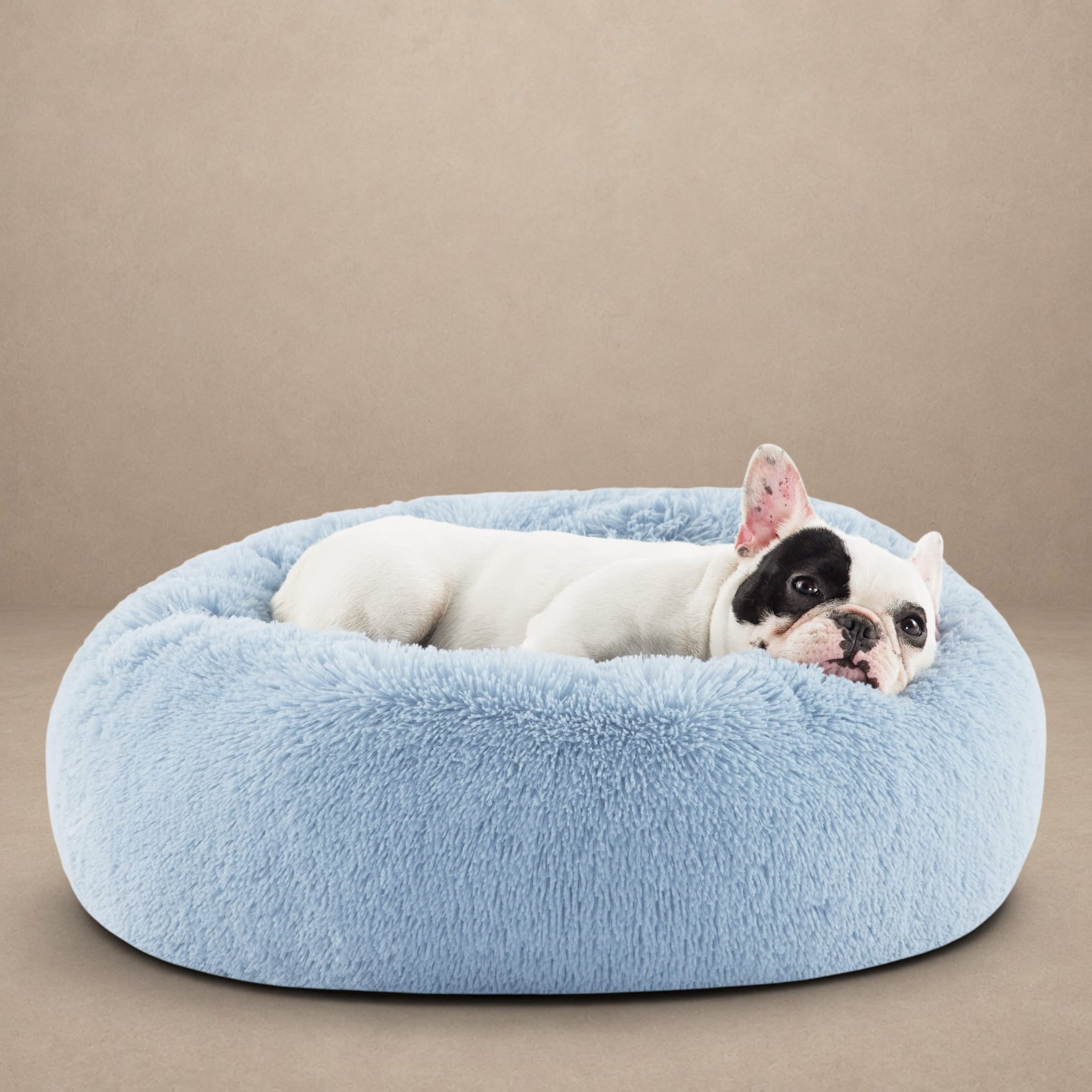 Bedsure Calming Donut Dog Bed for Small Dogs – 23 - Inch Round Light Blue, Washable, Anti - Slip, Fits Up to 25 lbs