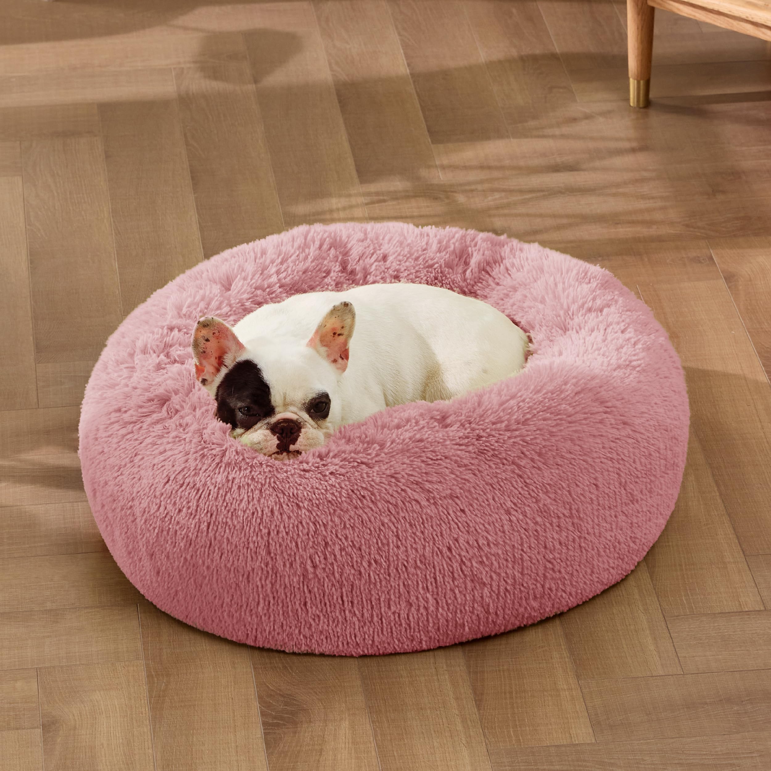 Bedsure Calming Donut Dog Bed for Small Dogs – 23in, Washable, Mauve Blush