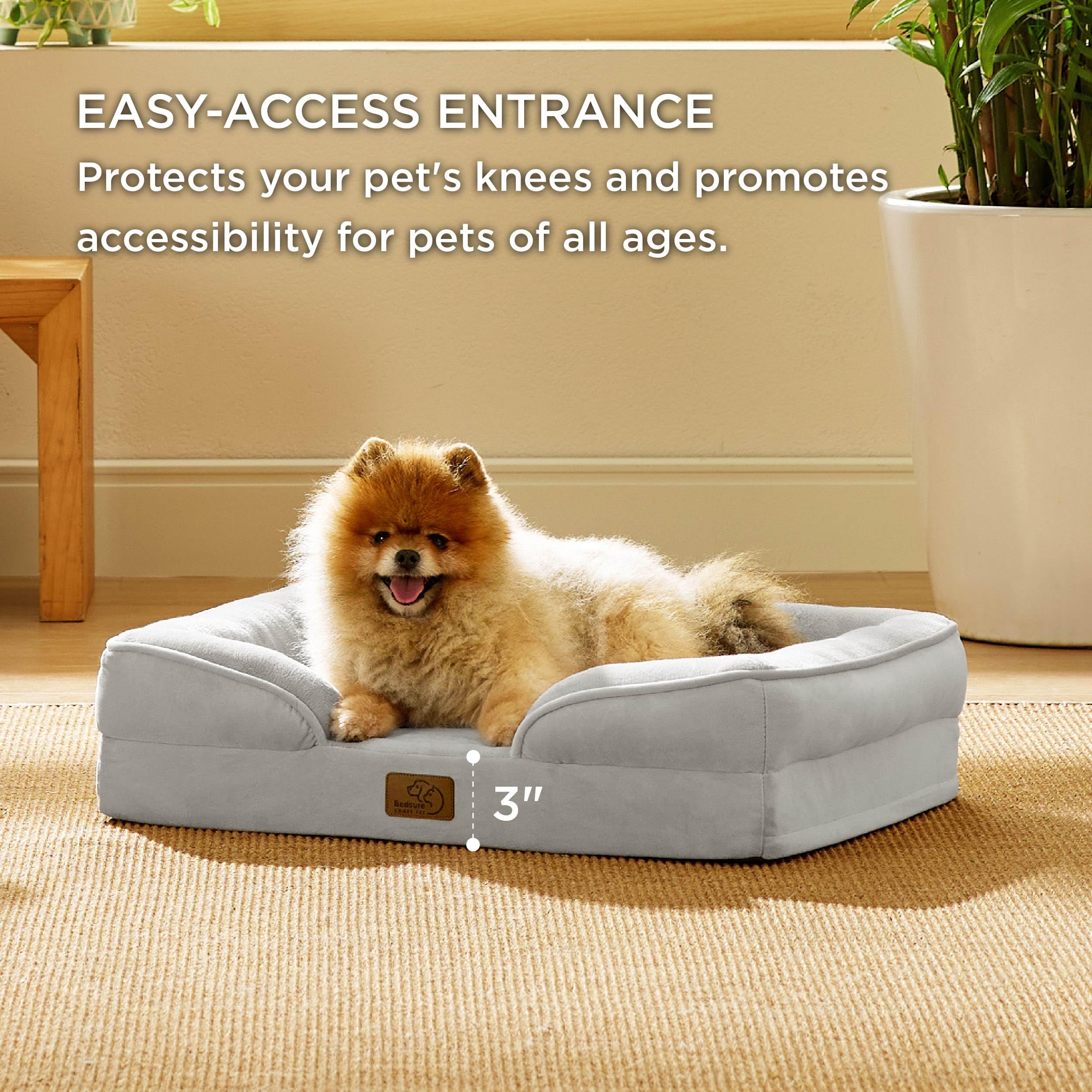 Bedsure Orthopedic Dog Bed for Small Dogs – Washable, Waterproof, 24 - inch Light Grey