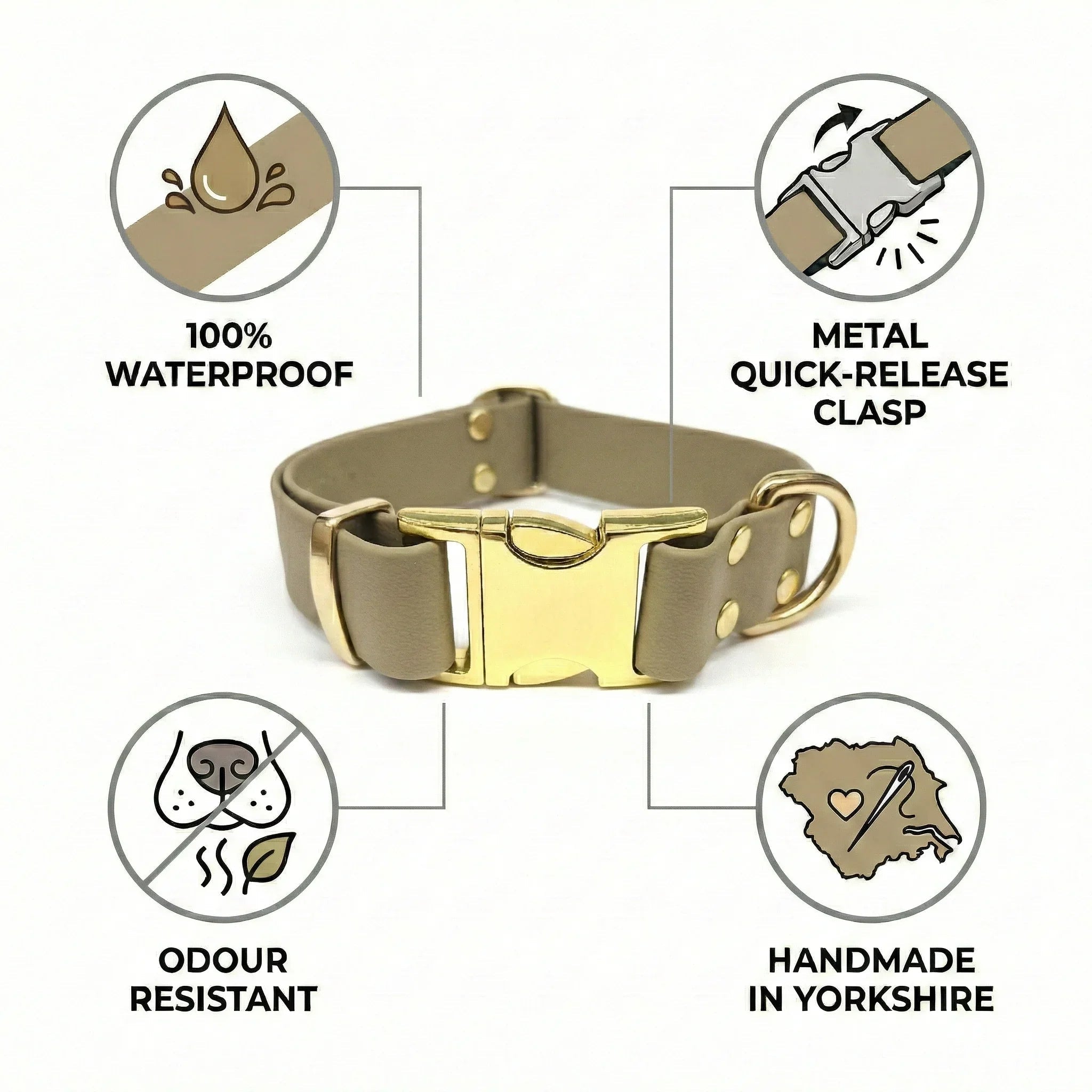 Beige Waterproof Biothane Metal Clasp Dog Collar