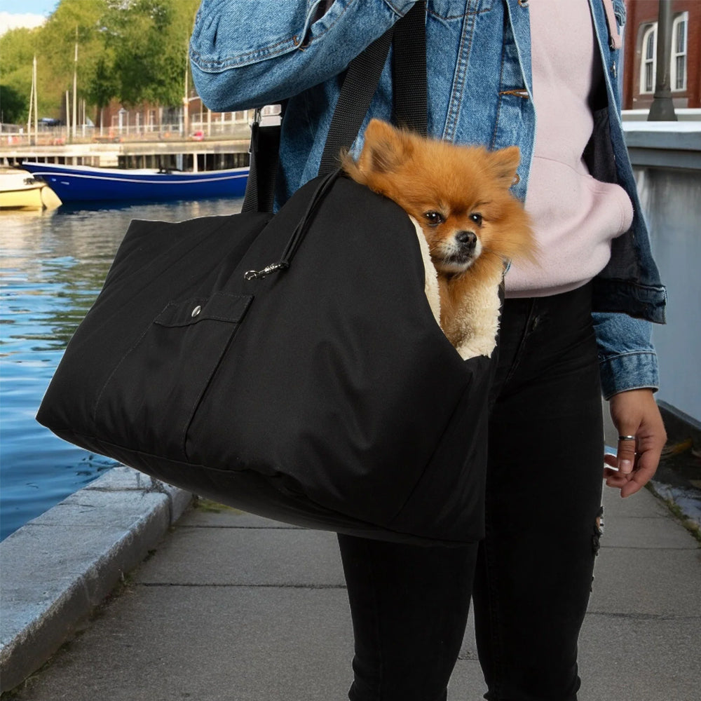 Soho Poms Black & Beige Luxury Rainy Bear Dog Carrier with Zipper