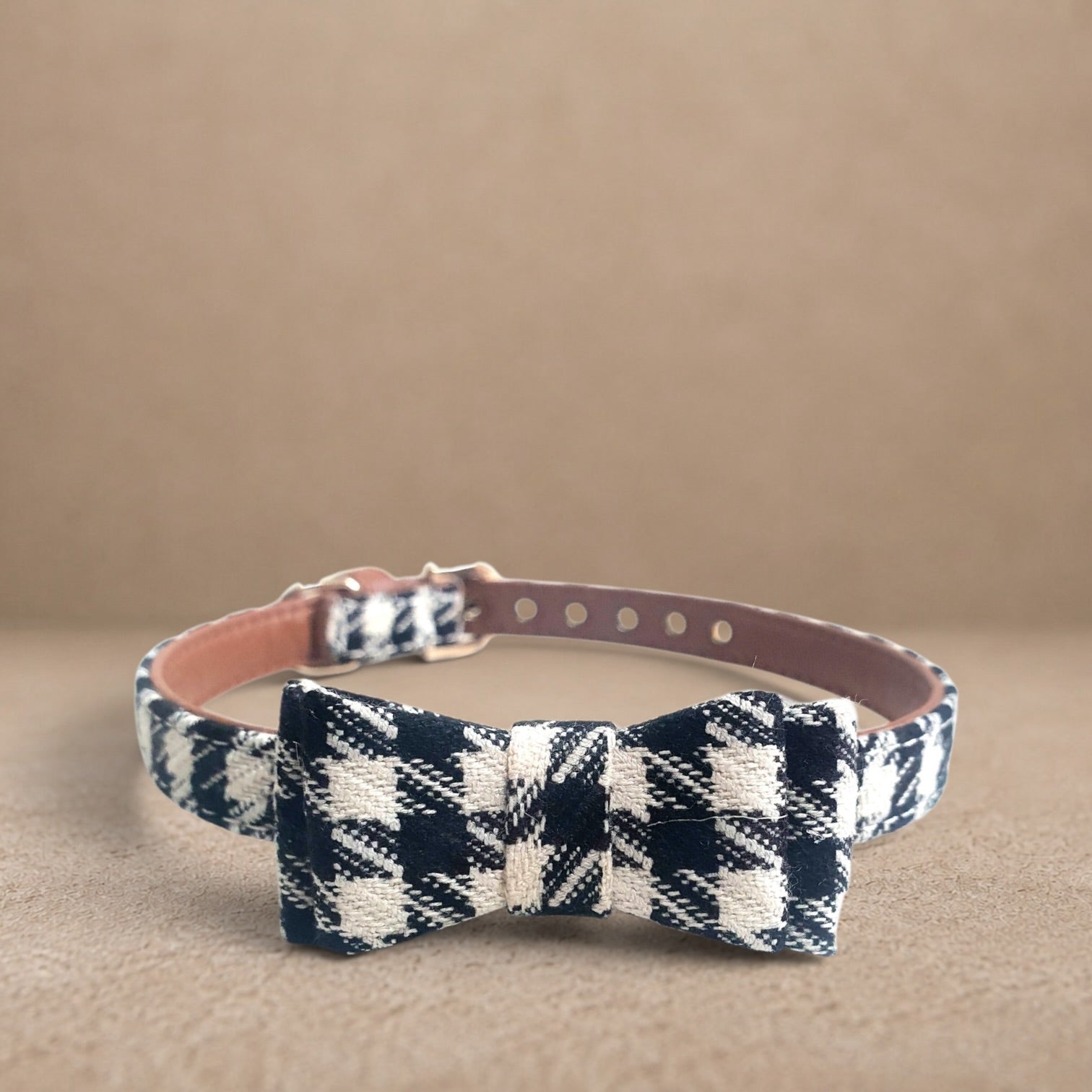 Black & White Bow Fabric Dog Collar