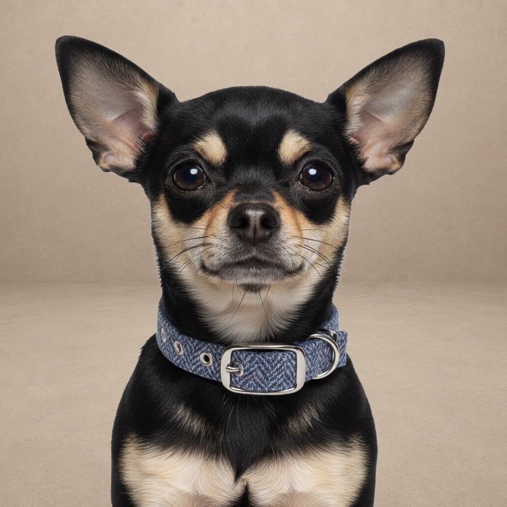 Blue Herringbone - Buckle Fastening Luxury Harris Tweed Dog Collar