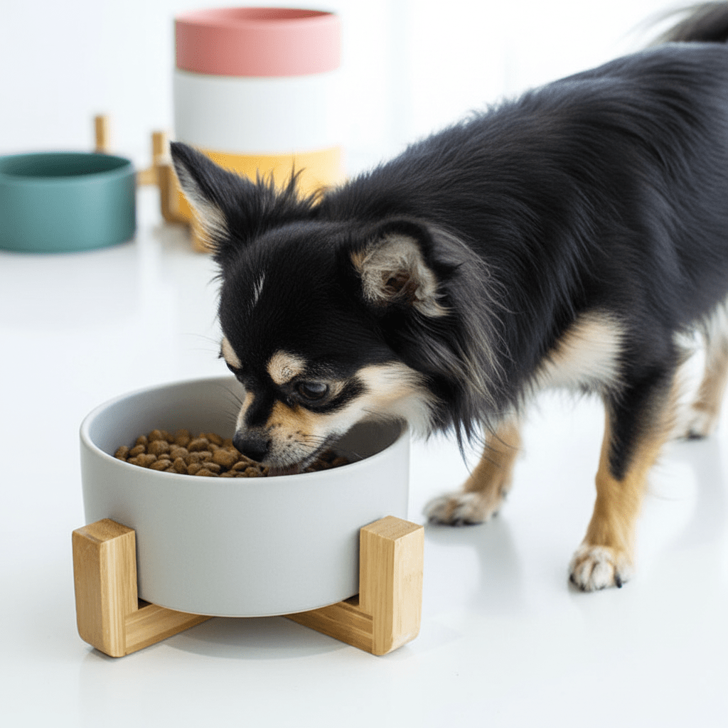 Ceramic Pet Bowl with Bamboo Stand