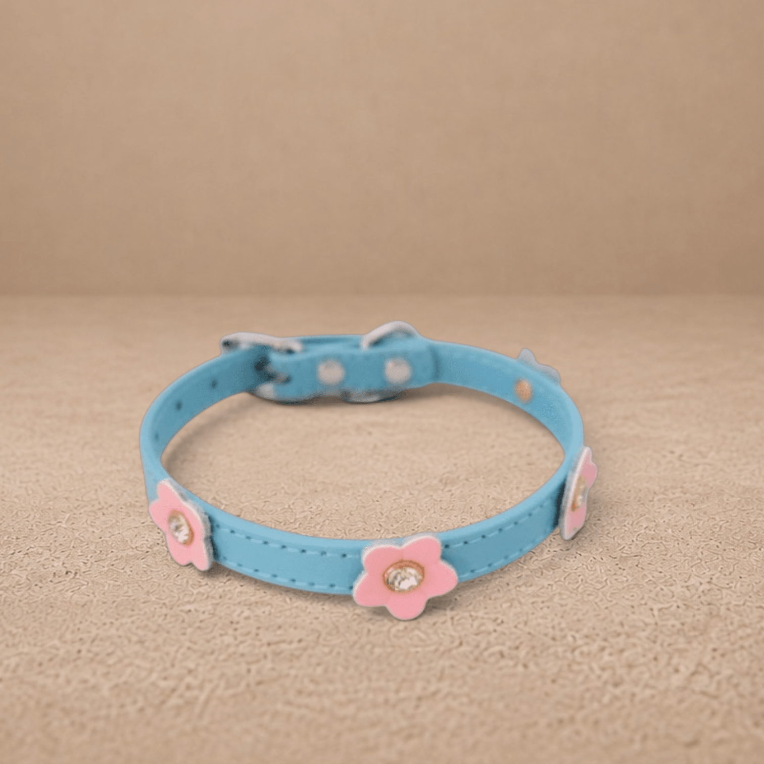Chic Blue Dog Collar with Pink Flower Charms – XS/S/M Sizes