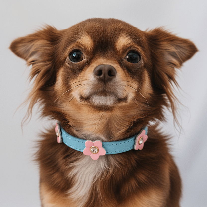 Chic Blue Dog Collar with Pink Flower Charms – XS/S/M Sizes