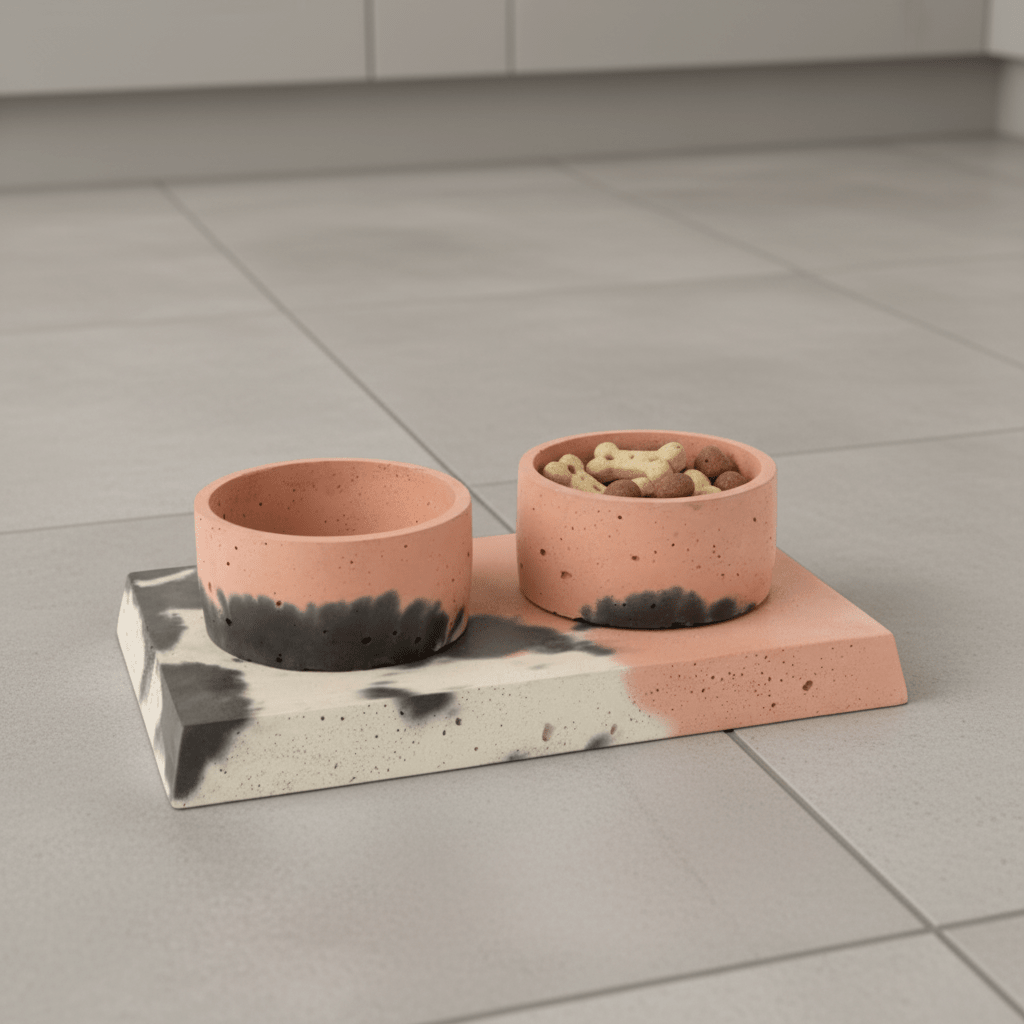 Concrete Pet Bowl Set by Smith & Goat (Blush, Charcoal & White)