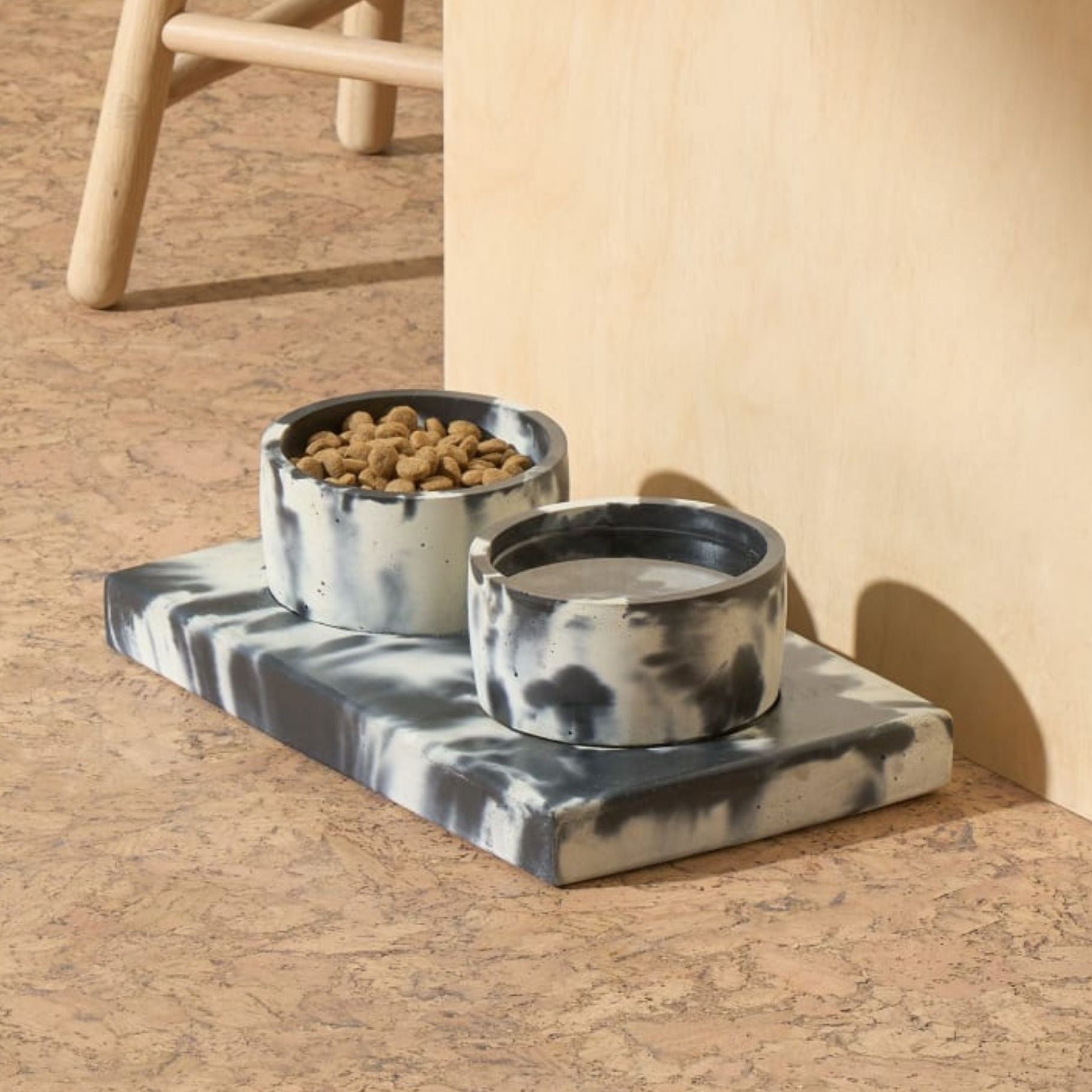 Concrete Pet Bowl Set by Smith & Goat (Charcoal & White)